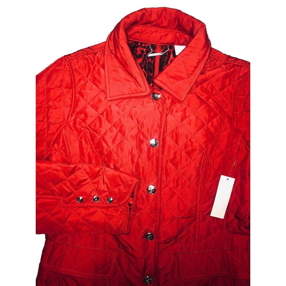 Chico's‎ Jacket Women's 0 S Poppy Red Quilted Animal Print Lining NEW